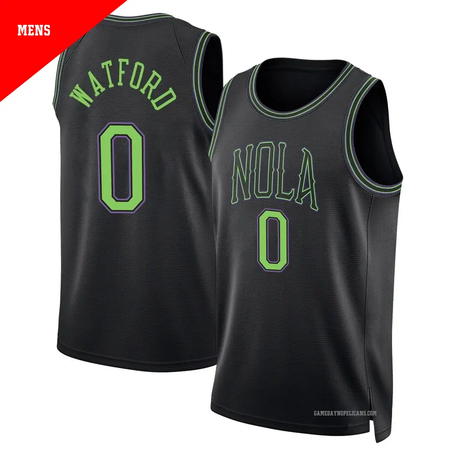 ＃0 Men's Trendon Watford New Orleans Pelicans 2023/24 Swingman Black City Edition Jersey