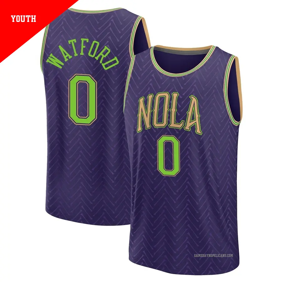 ＃0 Youth Trendon Watford New Orleans Pelicans 2024/25 Fast Break Purple City Edition Jersey