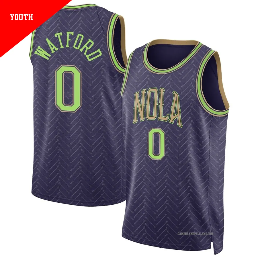 ＃0 Youth Trendon Watford New Orleans Pelicans 2024/25 Swingman Purple City Edition Jersey