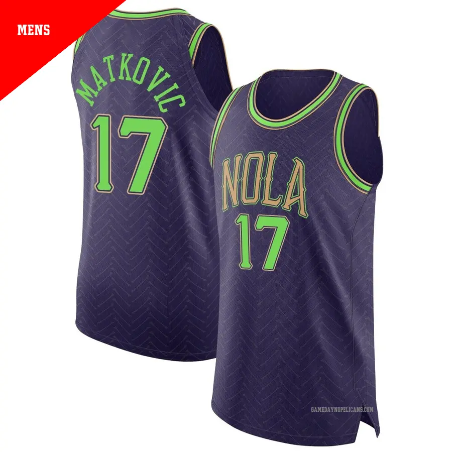 ＃17 Men's Karlo Matkovic New Orleans Pelicans 2024/25 Authentic Purple City Edition Jersey