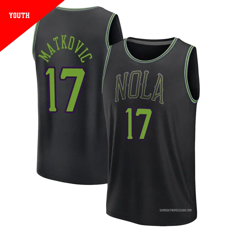 ＃17 Youth Karlo Matkovic New Orleans Pelicans 2023/24 Fast Break Black City Edition Jersey