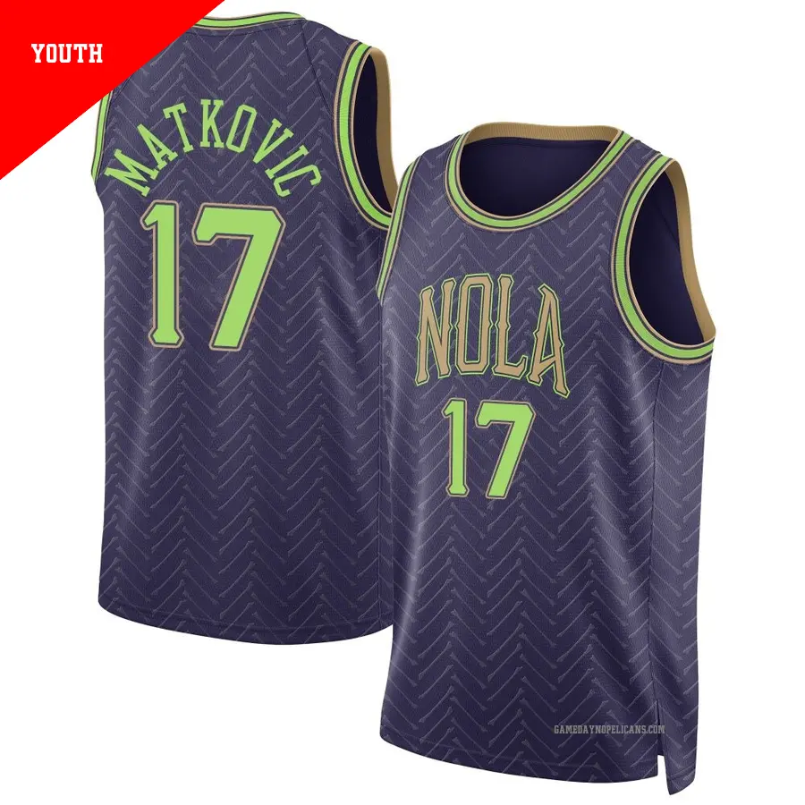 ＃17 Youth Karlo Matkovic New Orleans Pelicans 2024/25 Swingman Purple City Edition Jersey