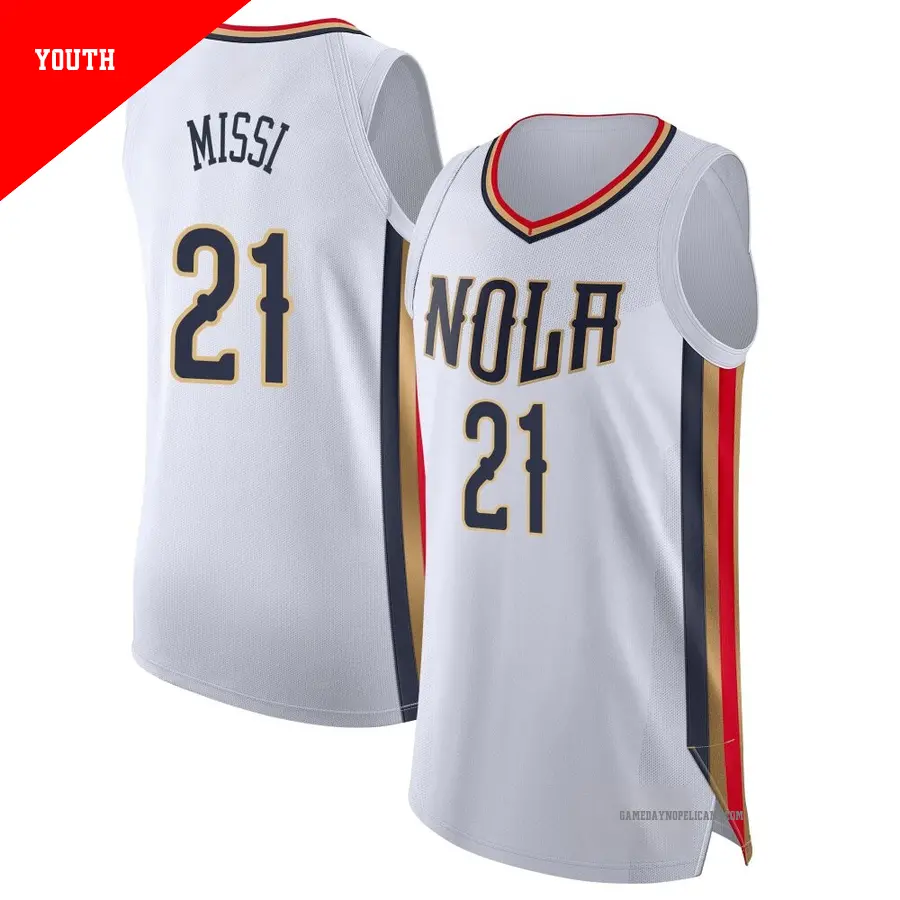 ＃21 Youth Yves Missi New Orleans Pelicans 2021/22 Authentic White City Edition Jersey