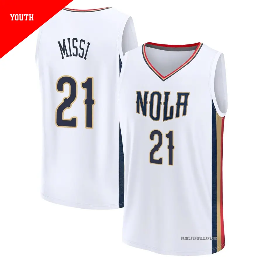 ＃21 Youth Yves Missi New Orleans Pelicans 2021/22 Fast Break White Replica City Edition Jersey